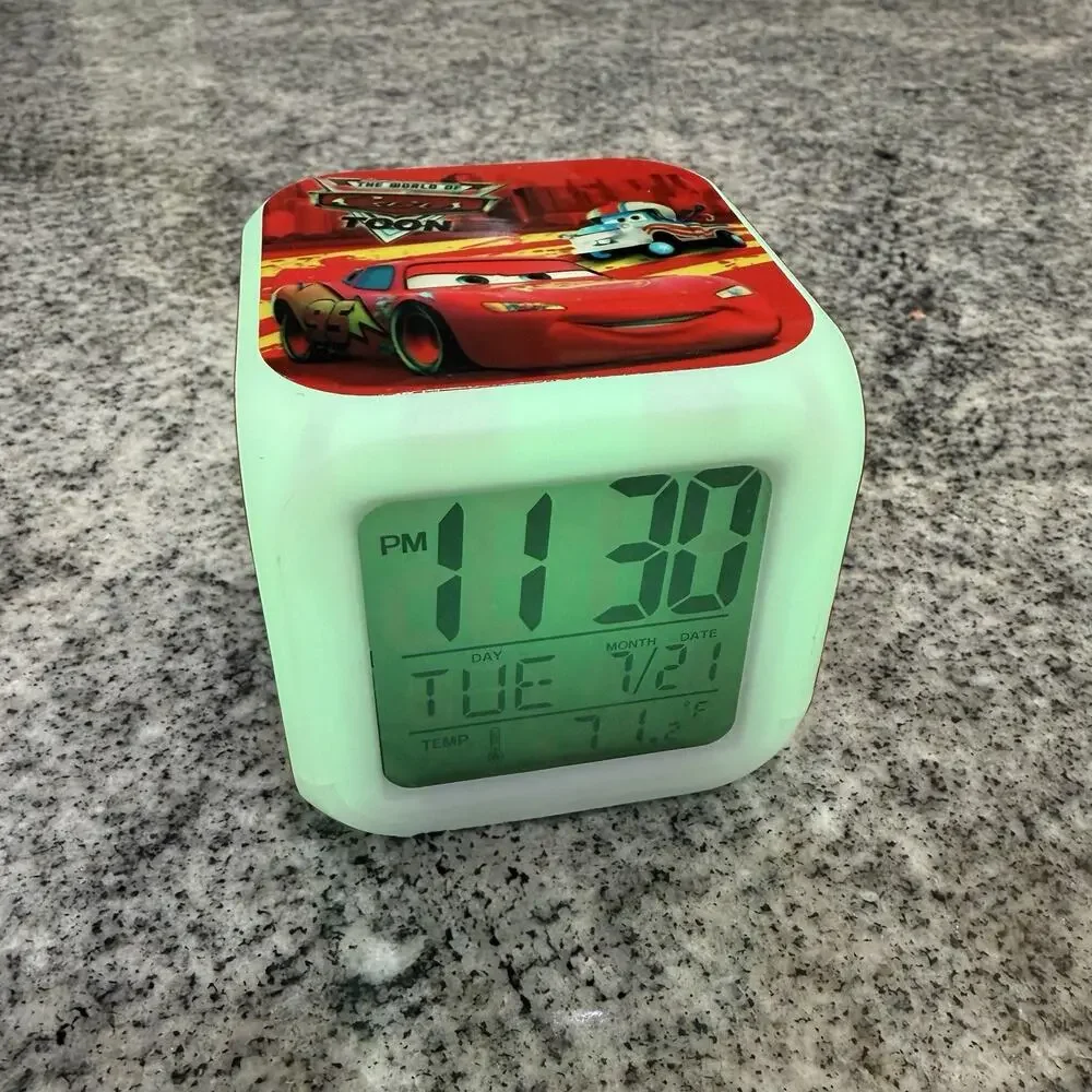 CARS Cube Shaped LED Night Light Glowing Color Changing Alarm Clock
